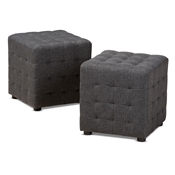 Baxton Studio Elladio Modern and Contemporary Dark Grey Fabric Upholstered Tufted Cube Ottoman (Set of 2)